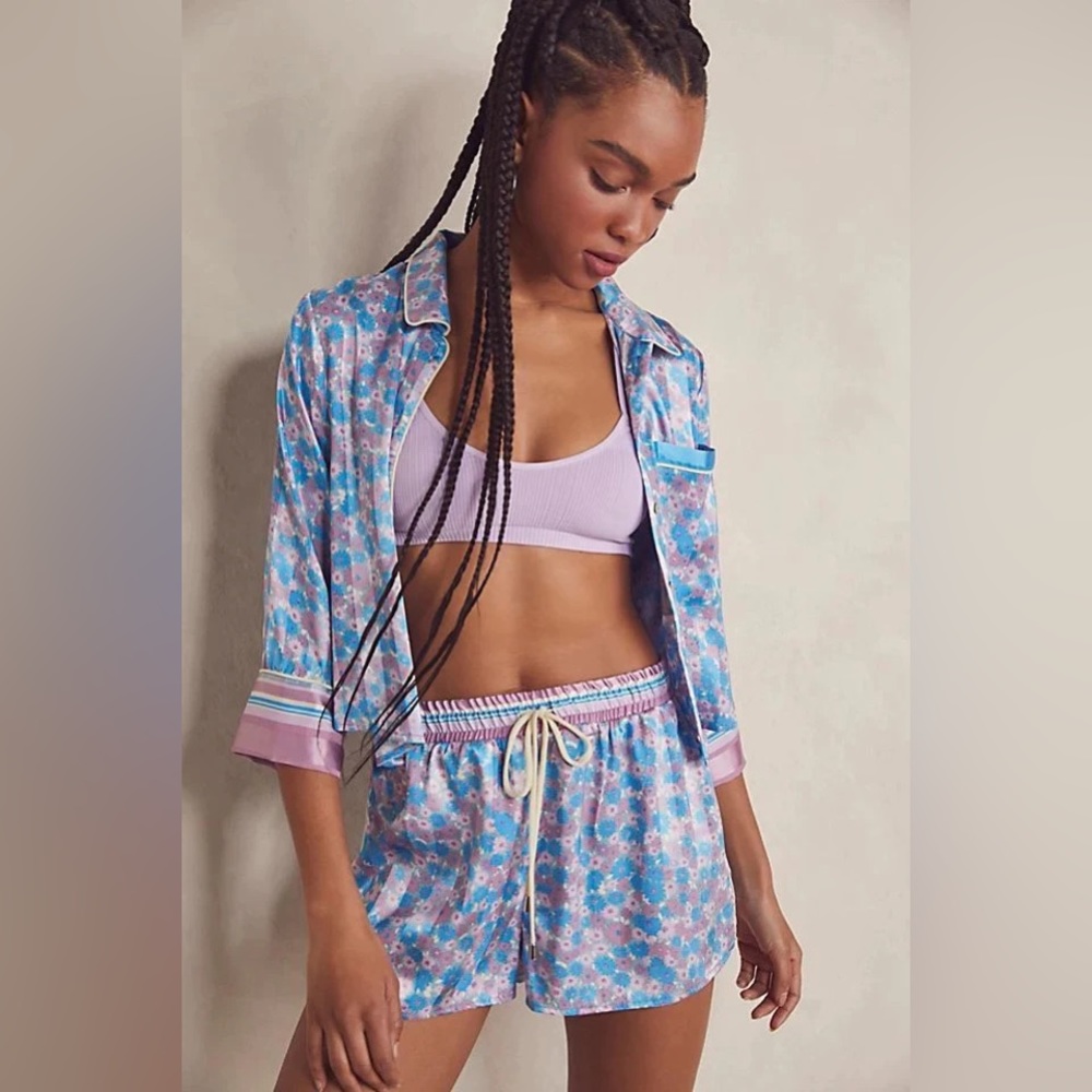 Free People Pillow Talk Pj crop set cool Floral lavender combo Matching Set